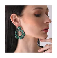 Sohi Women's Green Embellished Circular Drop Earrings