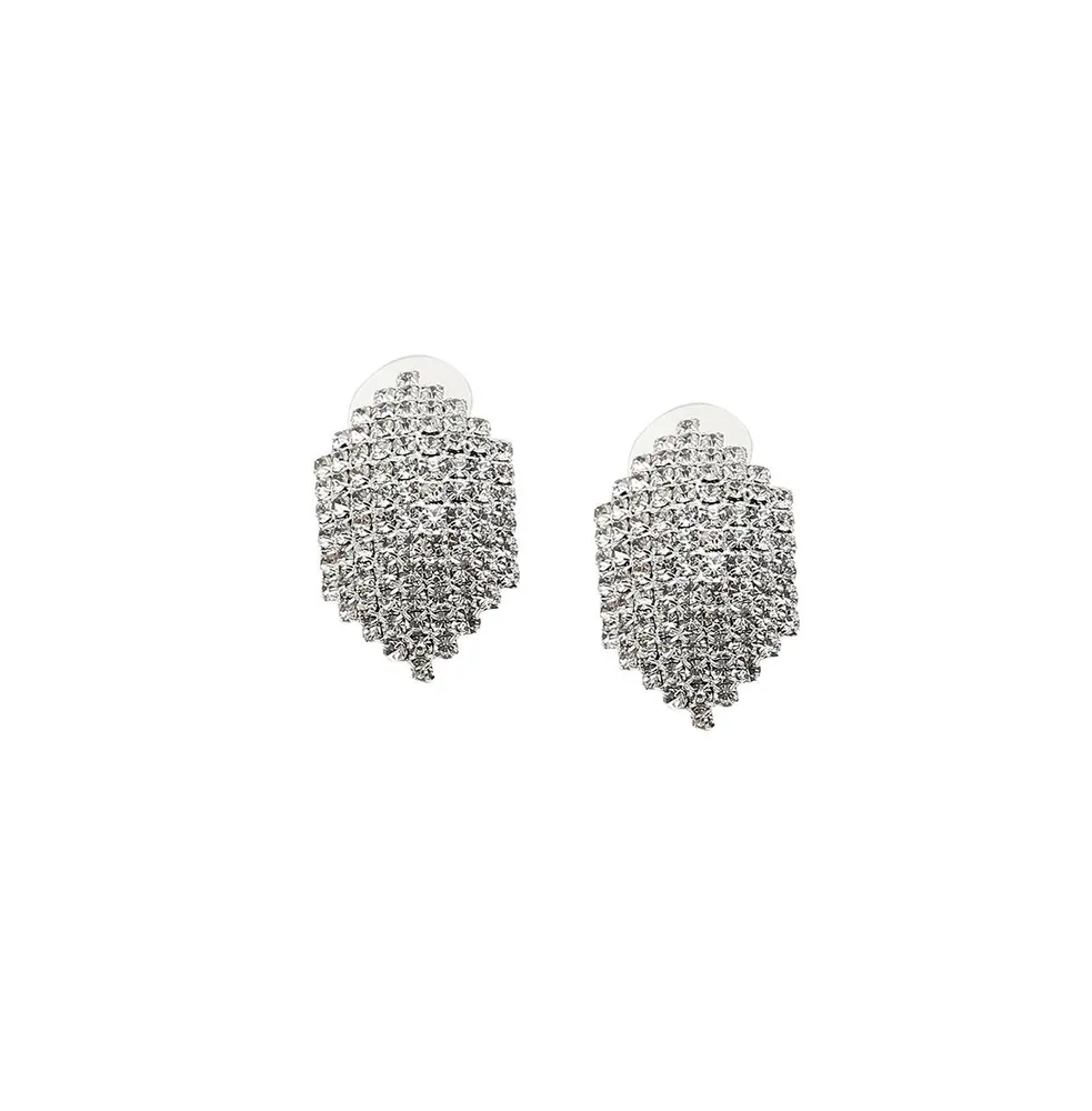 Sohi Women's Silver Embellished Hexagon Drop Earrings