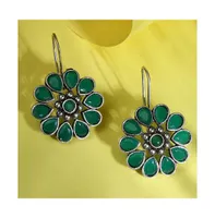 Sohi Women's Green Oxidized Flora Drop Earrings