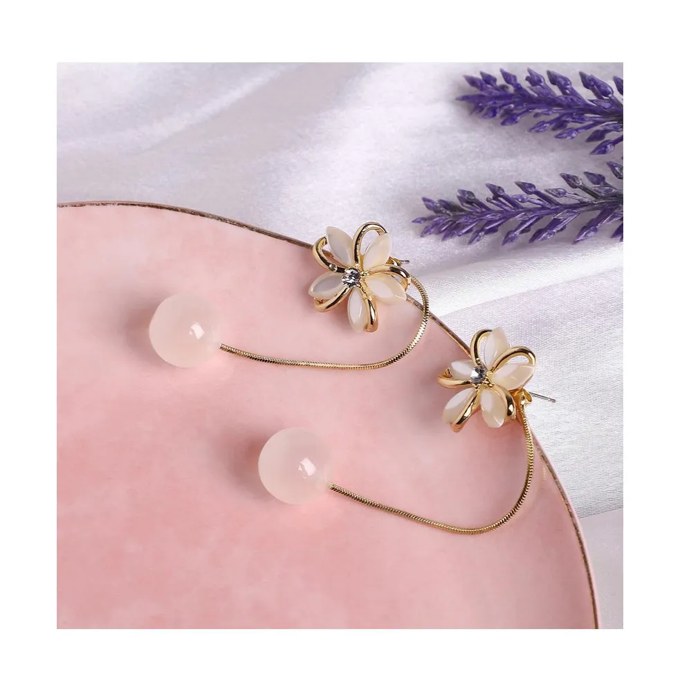 Sohi Women's White Flora Ball Drop Earrings