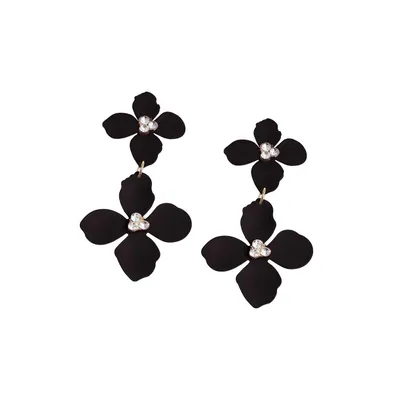 Sohi Women's Black Flora Drop Earrings