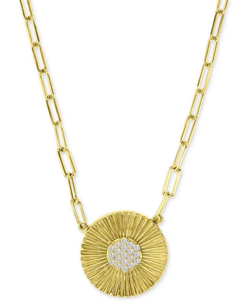 Cubic Zirconia Sunflower 18" Pendant Necklace in 14k Gold-Plated Sterling Silver