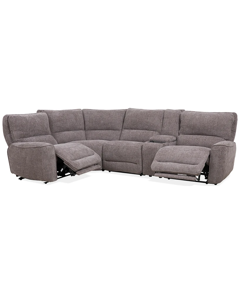 Deklyn 129" 5-Pc. Zero Gravity Fabric Sectional with 2 Power Recliners & 1 Console, Created for Macy's