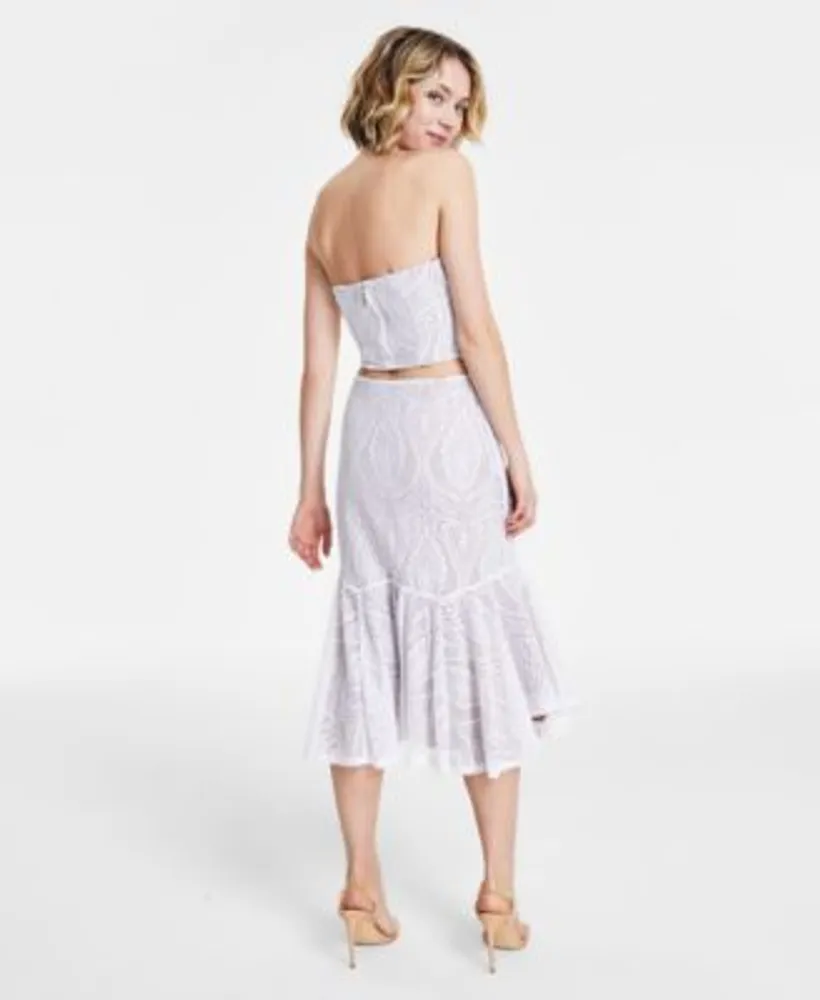 Guess Womens Amera Lace Bustier Top Lace Asymmetric Hem Midi Skirt