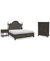 Mandeville 3pc Bedroom Set (Louvered Queen Storage Bed + Drawer Chest 1-Drawer Nightstand)