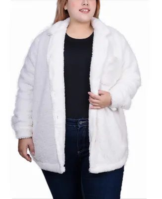 Ny Collection Plus Long Sleeve Button Front Sherpa Jacket
