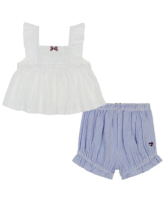 Tommy Hilfiger Baby Girls Eyelet Doll Top and Seersucker Bloomer Shorts Set