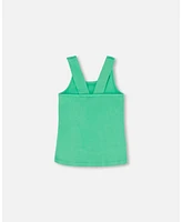 Girl Organic Cotton Tank Top With Print Spring Green - Child