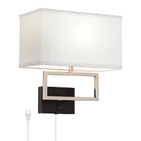 Trixie Modern Indoor Wall Lamp Brushed Nickel Silver Matte Black Plug-In Light Fixture Rectangular Fabric Shade for Bedroom Bedside House Reading Livi