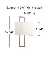 Modena Modern Wall Light Sconce Brushed Nickel Hardwired 9 1/2" Wide Fixture Shimmery Silvery Open Rectangular Shade Bedroom Bathroom Bedside Living R