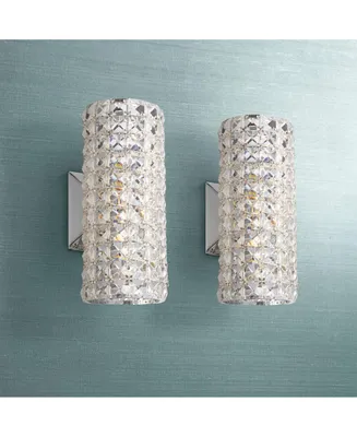 Cesenna Modern Wall Sconces Lighting Set of 2 Chrome Hardwired 4 3/4" Wide Fixture Crystal Cylinder Shade for Bedroom Bathroom Bedside Living Room Hom