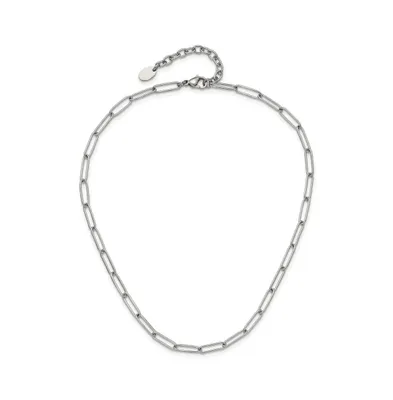 Chisel Elongated Open Link Paperclip 15 inch Necklace 2 inch Extension