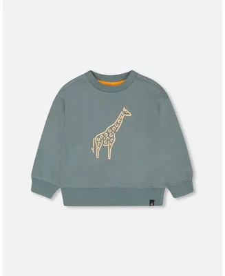 Boy French Terry Printed Sweatshirt Pine Green