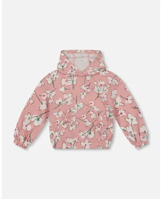 Girl Hooded French Terry Sweatshirt Pink Jasmine Flower Print