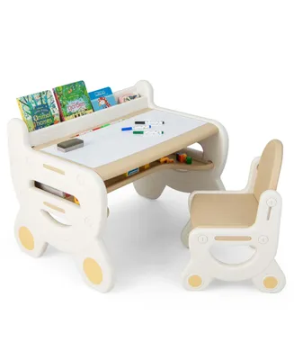 Costway Kids Drawing Table & Chair Set for Reading Playing with Pens & Blackboard Eraser