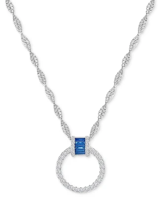 Cubic Zirconia & Lab-Grown Blue Spinel Doorknocker Pendant Necklace in Sterling Silver, 18" + 2" extender