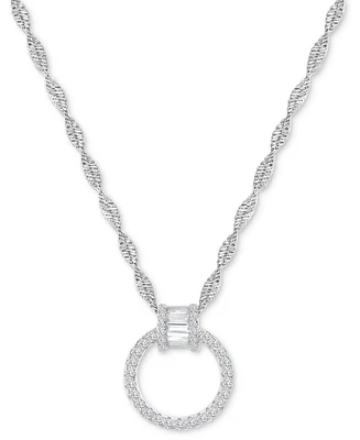 Cubic Zirconia Doorknocker Pendant Necklace in Sterling Silver, 18" + 2" extender