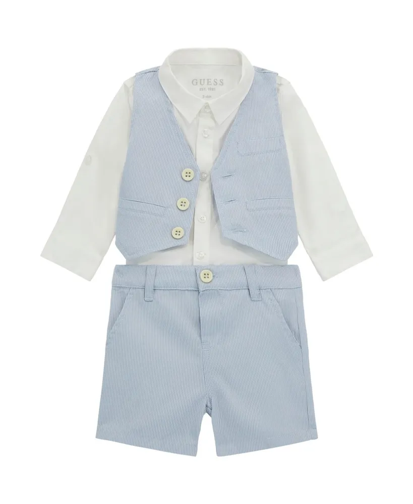 Guess Baby Boys Woven Shorts, Shirt and Vest, 3 Piece Set