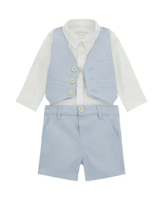 Guess Baby Boys Woven Shorts, Shirt and Vest, 3 Piece Set