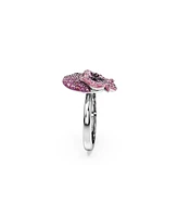 Swarovski Flower, Multicolored, Rhodium Plated Alice In Wonderland Cocktail Ring