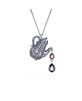 Swarovski Teapot, Purple, Rhodium Plated Alice In Wonderland Pendant Necklace