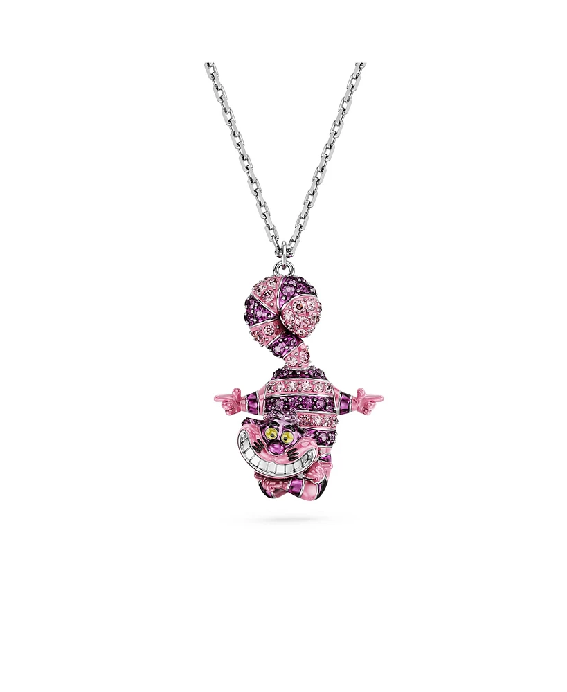 Swarovski Cat Pink Rhodium Plated Alice In Wonderland Pendant Necklace