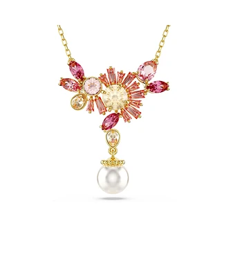 Swarovski Mixed Cuts, Crystal Swarovski Imitation Pearl, Flower, Pink, Gold-Tone Gema Pendant Necklace