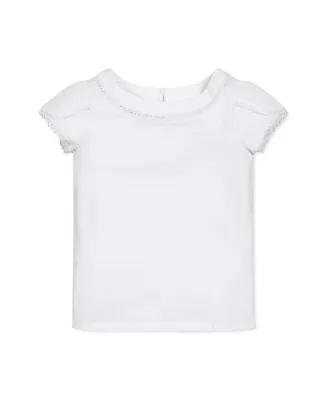 Hope & Henry Girls Organic Short Sleeve Knit Top with Tulip Sleeves