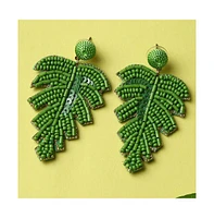 Sohi Women's Green Beaded Leaf Drop Earrings