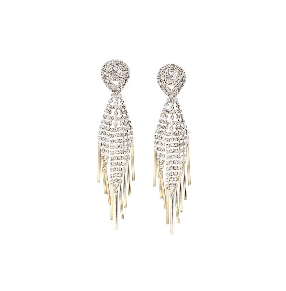 Sohi Women's Silver Embellished Drop Earrings
