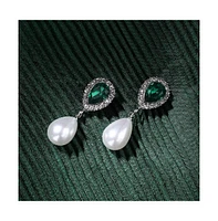 Sohi Women's Green Embellished Teardrop Earrings