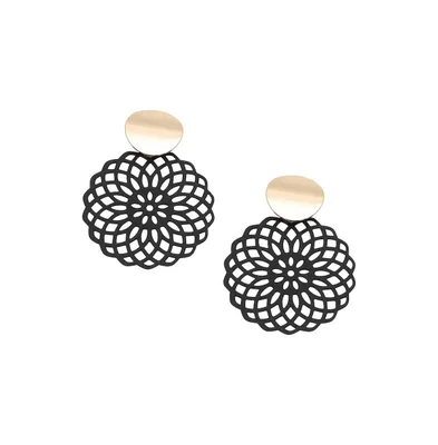 Sohi Women's Black Intricate Circular Drop Earrings
