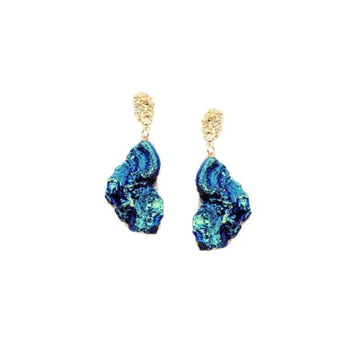 Sohi Women's Blue Textured Abstract Drop Earrings
