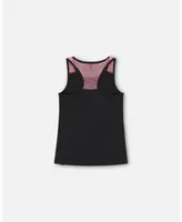 Girl Organic Cotton Tank Top With Mesh Back Black