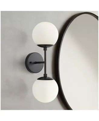 Oso Mid Century Modern Wall Light Sconce Black Hardwired 6" Wide 2-Light Fixture Opal Glass Orb Shade for Bedroom Bathroom Bedside Living Room Home Ha