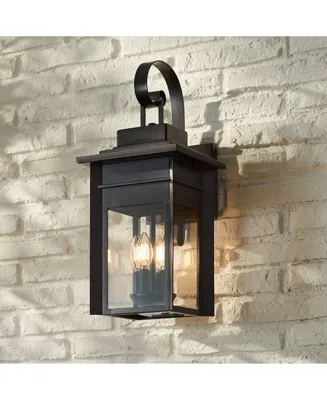 Bransford Traditional Outdoor Wall Light Fixture Dark Black Specked Gray Carriage 21" Clear Glass Scroll Arm for Exterior House Porch Patio Outside De