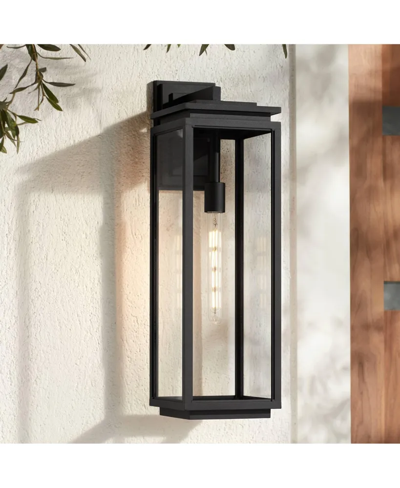 Atkins 24" High Modern Outdoor Wall Light Fixture Mount Porch House Exterior Outside Lantern Edison Bulb Weatherproof Matte Black Die Cast Metal Clear