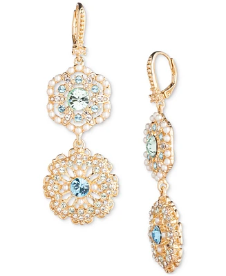 Marchesa Gold-Tone Crystal & Imitation Pearl Flower Double Drop Earrings