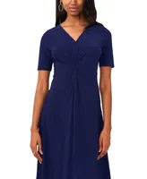 Msk Petite Twist-Front V-Neck Elbow-Sleeve Midi Dress