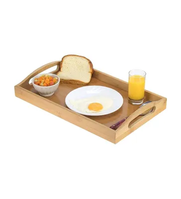 Serving Tray Bamboo - Wooden Tray with Handles - Great for Dinner Trays, Tea Tray, Bar Tray, Breakfast Tray, or Any Food Tray