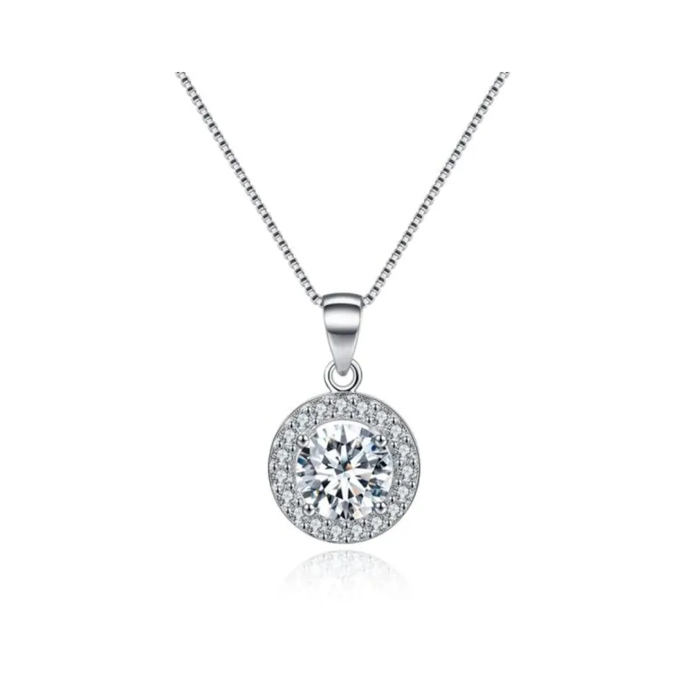 Round Halo Crystal Pendant Necklace