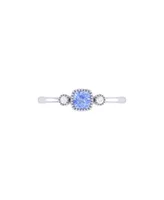 LuvMyJewelry Cushion Tanzanite Gemstone Round Natural Diamond 14K White Gold Birthstone Ring