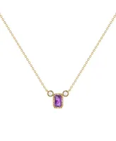 LuvMyJewelry Emerald Amethyst Gemstone Round Natural Diamond 14K Yellow Gold Birthstone Necklace