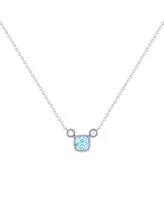 LuvMyJewelry Cushion Aquamarine Gemstone Round Natural Diamond 14K White Gold Birthstone Necklace