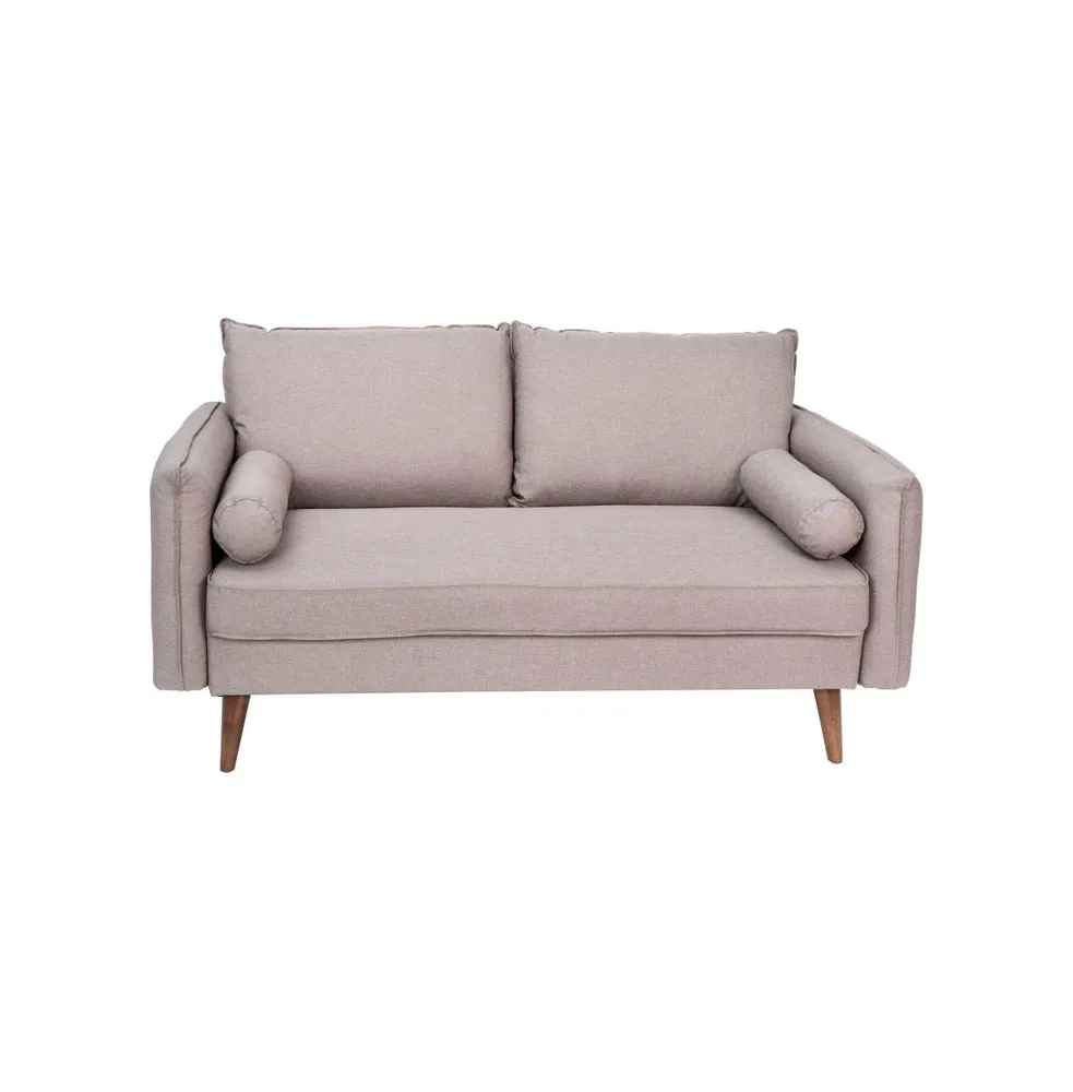 Carthage Upholstered Mid-Century Modern Pocket Spring Loveseat With Wooden Legs And Removable Back Cushions