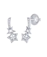 LuvMyJewelry Dazzle Duo Design Sterling Silver Diamond Women Ear Climbers
