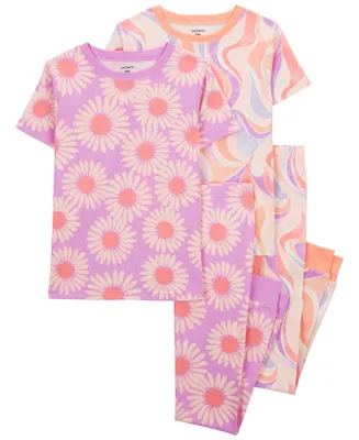 Carter's Little Girls Daisy 100% Snug Fit Cotton Pajamas, 4 Piece Set