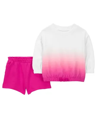 Carter's Baby Girls Dip Dye Sweatshirt and Shorts, 2 Piece Set