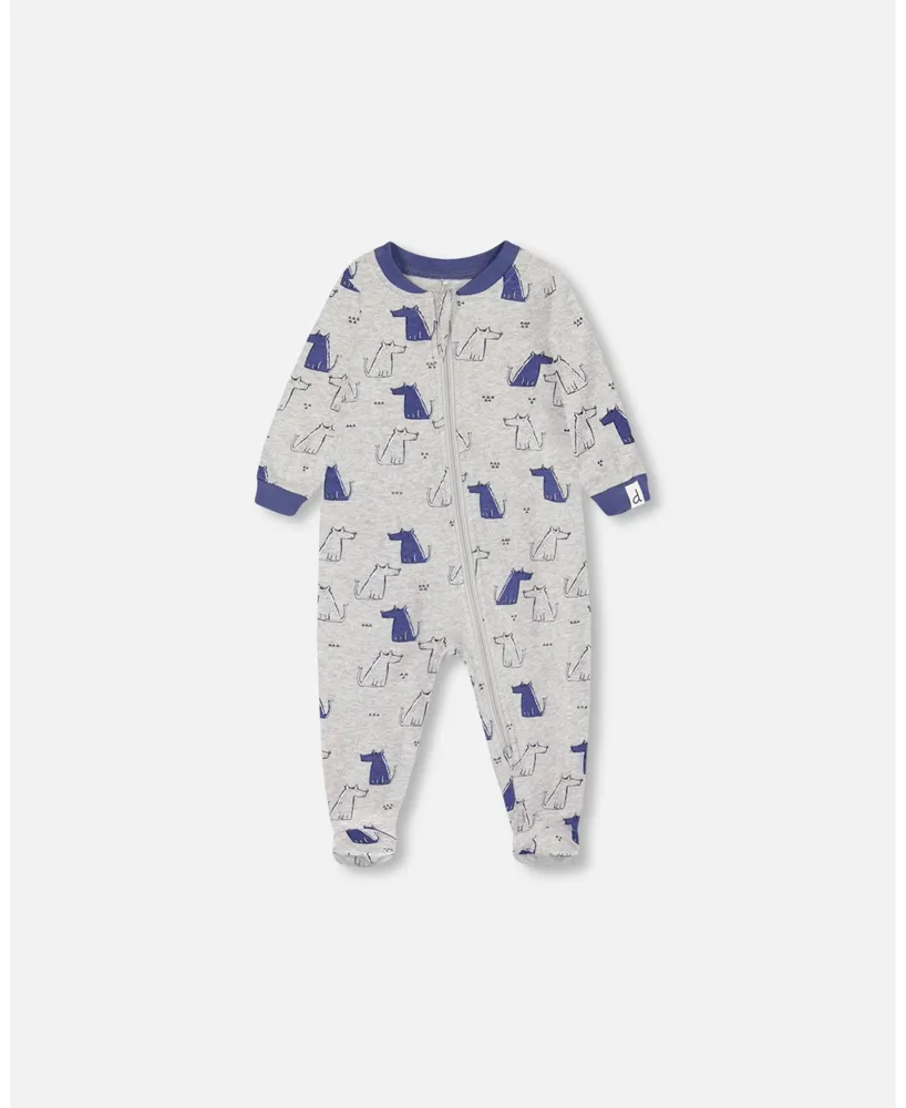 Baby Boy Organic Cotton One Piece Pajama Grey Mix Printed Dogs - Infant