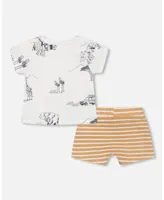 Baby Boy Organic Cotton Top And Short Set Sand Stripe - Infant